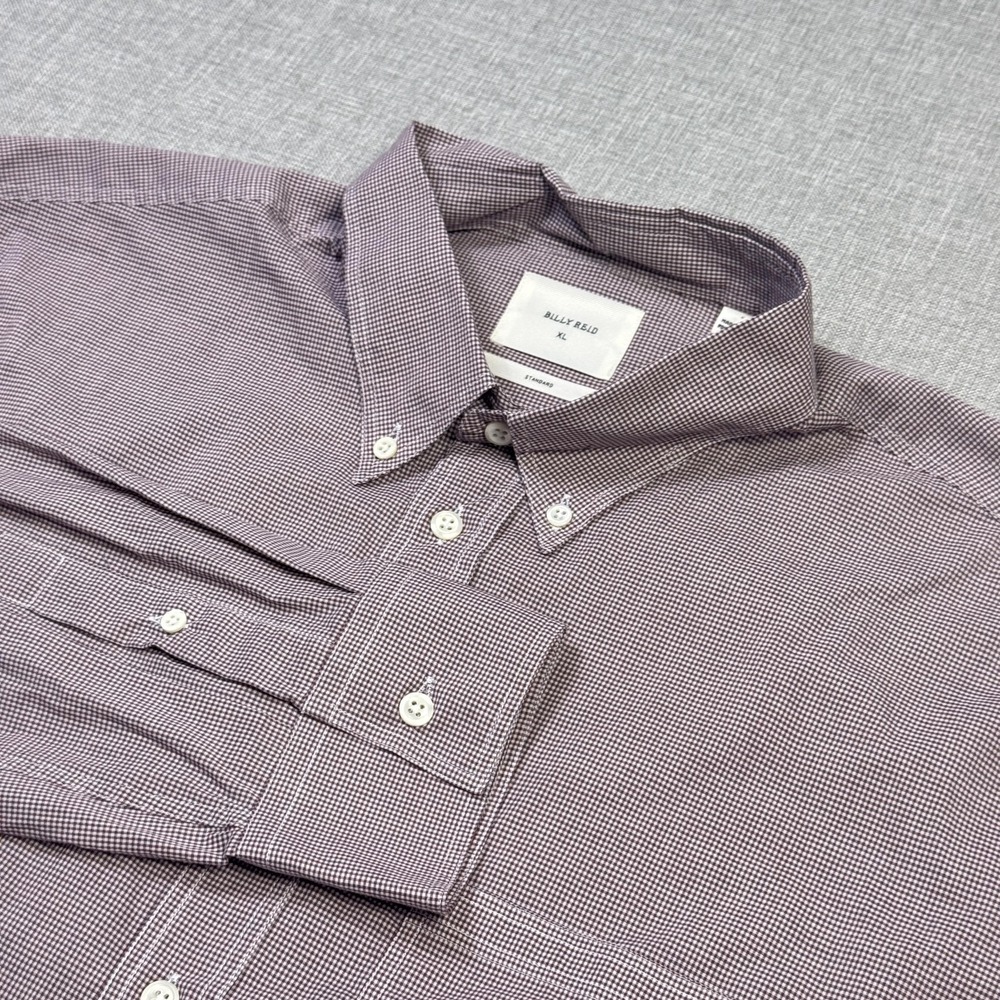 Billy Reid Button-Up Shirt Mens XL Purple Long Sleeve‎ Check Cotton Portugal